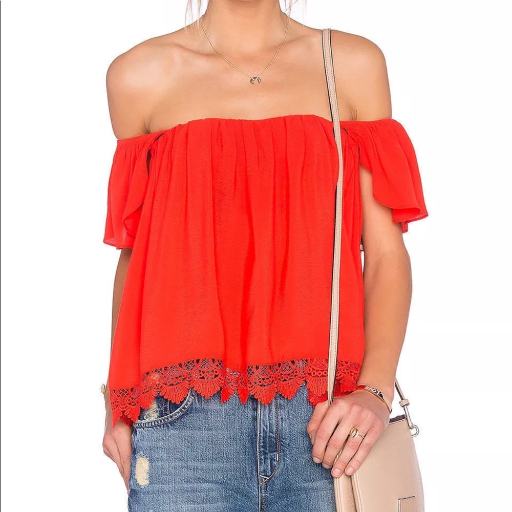 Lovers + Friends off the shoulder top L orange